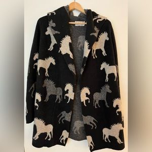 Anthropologie Field and Flower hooded wool horse-print sweater